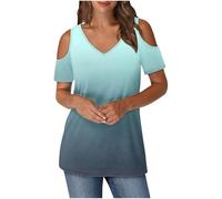 Ybing Top da donna con spalle scoperte di colore, a spalla fredda, elegante, scollo a V, casual, a maniche corte, sottile, in cotone, comoda maglietta basic, Verde menta, S