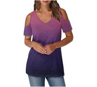 Ybing Top da donna con spalle scoperte di colore, a spalla fredda, elegante, scollo a V, casual, a maniche corte, sottile, in cotone, comoda maglietta basic, Colore: rosa., S