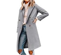 Ybing Trench Coat - Cappotto lungo da donna, elegante, sottile, con bottoni a doppia fila, tinta unita, cappotto invernale comodo, parka invernale a maniche lunghe, giacca a vento, grigio., S