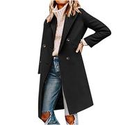 Ybing Trench Coat - Cappotto lungo da donna, elegante, sottile, con bottoni a doppia fila, tinta unita, cappotto invernale comodo, parka invernale a maniche lunghe, giacca a vento, Nero , M