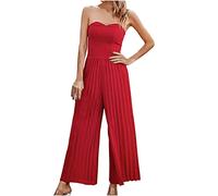 Ybing Tuta da donna elegante per feste, casual, in cotone e lino, estiva, in vita elasticizzata, con coulisse, Colore: rosso, M