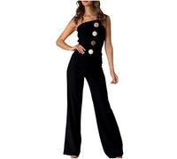 Ybing Tuta da donna in cotone tinta unita e lino, elegante e casual, leggera, per il tempo libero, Nero , M