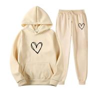 Ybing Tuta da jogging da uomo, 2 pezzi, con stampa a cuore, con cappuccio + pantaloni da jogging, 2 pezzi, per il tempo libero, set da 2 pezzi, casual, per autunno e inverno, sportivo, per la casa
