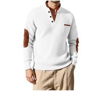 Ybing Waffle - Felpa da uomo alla moda, con scollo a V, con tasca sul petto, a maniche lunghe, comoda, basic, bianco, 3XL