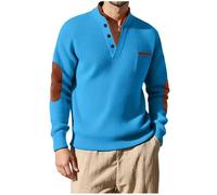 Ybing Waffle - Felpa da uomo alla moda, con scollo a V, con tasca sul petto, a maniche lunghe, comoda, basic, Celeste., 3XL