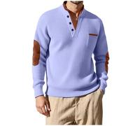 Ybing Waffle - Felpa da uomo alla moda, con scollo a V, con tasca sul petto, a maniche lunghe, comoda, basic, viola., XL