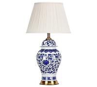 YBIOK Lampada da scrivania Lampade Da Tavolo Classiche In Ceramica Porcellana Blu E Bianca, Lampada Da Tavolo Soggiorno Con Decorazione Retrò Ginger Jar, Lampada Da Lettura Con Paralume A Forma Di Cam