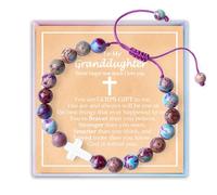 YBISNAIRE Braccialetto con croce regalo per figlia, nipote, ragazze, regali cristiani con perline incrociate per la sua fede, Pasqua, battesimo, prima cresima, regalo per donne, One Size, Pietra