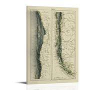 YBJDLO Poster vintage con mappa del Cile in rilievo per camera da letto, soggiorno, decorazione artistica da parete estetica moderna, regalo per letto di amici, telaio 30 x 45 cm