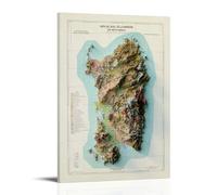 YBJDLO Poster vintage con mappa in rilievo dell'Italia Sardegna, decorazione per camera da letto, soggiorno, stile moderno, decorazione artistica da parete, regalo per letto di amici, 40 x 60 cm