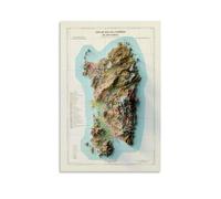 YBJDLO Poster vintage con mappa in rilievo dell'Italia Sardegna, decorazione per camera da letto, soggiorno, stile moderno, decorazione artistica da parete per letto degli amici, senza cornice, 20 x