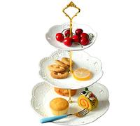 YBK Tech - Alzata per torta a 3 piani, in porcellana, colore: bianco Gold Rod