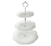YBK Tech - Alzata per torta a 3 piani, in porcellana, colore: bianco Silver Rod