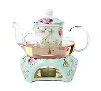 YBK Tech Bone China e teiera in vetro con scaldino e infusore per tè (blu (rosa e vestito)
