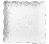YBK Tech Elegante piatto quadrato in pizzo goffrato, piatto da portata in ceramica per colazione e tè pomeridiano (bianco, 15,2 cm)