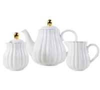 YBK Tech - Set da tè in porcellana, teiera, brocca per il latte e zuccheriera in ceramica, stile Euro, colore: bianco