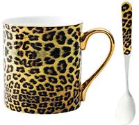 YBK Tech Tazza da caffè in porcellana Bone China, tazza da tè e caffè, per casa, cucina, ufficio (stampa leopardata)