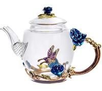 YBK Teiera in vetro smaltato, in confezione regalo, piccola teiera per tè Kung Fu (blu rosa)