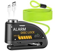 YBLNTEK Lucchetto a disco per moto, con allarme, 120 dB, ricaricabile, USB, con cavo promemoria, 1,8 m, antifurto per moto, bicicletta e scooter, nero