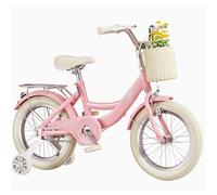 YBNKKUXKN Bici per Bambini Bici for Bambini Doppio Freno a Mano, Bicicletta for Bambini Piccoli, con Cestino Intrecciato, Ruote ausiliarie e Campanello, for età 6-12 Anni Bike(Roze,18inch)