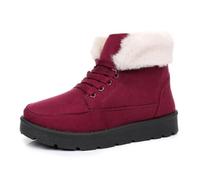YBNKKUXKN Stivali con plateau for donna, stivali invernali caldi con fodera in pelliccia sintetica, scarpe alla caviglia con lacci for donna, stivaletti da neve antiscivolo(Wine Red,40)