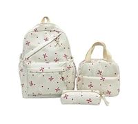 YBNKKUXKN Zaino 3pc Bow Backpack Borsa Scolastica di Grande capacità Borsa per Laptop Versatile in Nylon per i pendoli giornalieri e la Scuola Cartella(White with Pink)