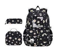 YBNKKUXKN Zaino Zaino Carino 3 in 1, Set Impermeabile, Borsa for Il Pranzo, Astuccio for matite, Borse for Laptop in Nylon for Uomini e Donne, Zaini da Viaggio Cartella(Svart)