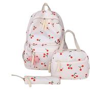 YBNKKUXKN Zaino Zaino for La Scuola da Tre Pezzi con Ciliegie, Set di Zaini for Ragazze Adolescenti, con Porta Pranzo, Astuccio for Matite, Zaino da Viaggio for Laptop, Zaini Casual Cartella(Wit)