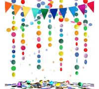 YBwanli colorata decorazione di carnevale,ghirlanda di carta rotonda di 12 metri,gagliardetti triangolari colorati e coriandoli,adatti per decorazioni di compleanno,feste,creando un'atmosfera colorata
