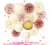 YBwanli pon pon carta velina ,Lanterne cinesi，Coriandoli，decorazioni battesimo 15 pezzi.compleanno bambina,decorazioni matrimonio，Adatto per Feste di Compleanno,Decorazioni per La StanzaRosa sognante