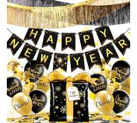 YBwanli Set di decorazioni per Capodanno 2025, striscione di Felice Anno Nuovo, palloncini giganti 2025, palloncini in alluminio, tende, coriandoli per la cena di Capodanno