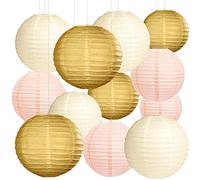 YBwanli12Pezzi lanterne di carta,lanterne cinesi,mongolfiera da appendere,applica aDecorazioni da Appendere perGiardinoFestadi CompleannoFamigliaRiunioni PatioDecorazionecolor oro/Bianco avorio/rosa