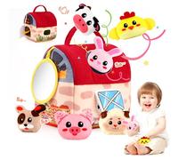 Ybzegrd Giochi per Neonati 6-12-18-24 Mesi - Granaio Agricola Sensoriale con Peluche Mucca, Agnello & Animali della Ferma, Sonagli & Specchio - Gioco Montessori per Motilità Fine e Sviluppo 1-2 Anni