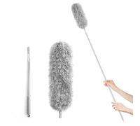 YC Kitchen Spolverino Telescopico Estensibile Fino a 250 cm, Spolverino per Polvere Panno in Microfibra Rimovibile, Manico in Acciaio Inox, Ideale Per Spolverare Tetti, Auto E Casa, Grigio