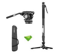 YC Pineta Pro Monopiede in fibra di carbonio con testa fluida FH75S e base a pedale, supporto leggero monopiede da viaggio con piastra a sgancio rapido per fotocamere DSLR Sony Canon Nikon