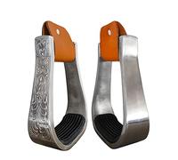 YC° Staffe Western - Stirrups per cavallo - Staffa per cavallo in alluminio incisa da 12,1 cm con tappetino in gomma (B)