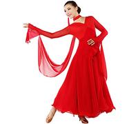 YC WELL Abito da ballo, da donna, per liscio, tango, walzer, abito da ballo ideale per esibizioni Red Medium