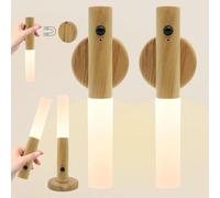 Ycaaeo 2PCS Applique da Parete Interno, LED Lampada Da Parete Interno, Applique Con Sensore Di Movimento, Lampada Da Parete Batteria Ricaricabile Magnetica Senza Fili, applique da parete in legno
