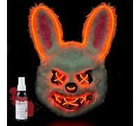 Ycaaeo Maschera Halloween Horror LED, Maschera Coniglio Horror, Con Spray Sangue Finto, Maschera Halloween, Perfetto per Halloween, Carnevale e Cosplay(Batterie non incluse)