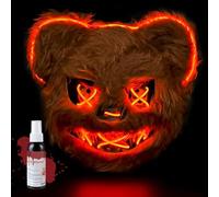 Ycaaeo Maschera Halloween Horror LED, Maschera Coniglio Horror, MAschera Orso HOrror, Con Spray Sangue Finto, Perfetto per Halloween, Carnevale e Cosplay(Batterie non incluse) (Orso)