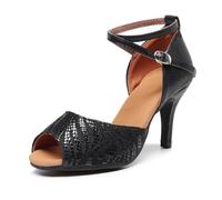 YCALCP Scarpe da Ballo Donna Latino con Tacco Punta Aperta Scarpe per Il Tango Kizomba ChaCha Professionale,FT113-Nero-8,EU 39