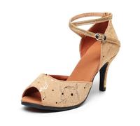 YCALCP Scarpe da Ballo Donna Latino con Tacco Punta Aperta Scarpe per Il Tango Kizomba ChaCha Professionale,FT113-Champagne-8,EU 36