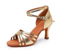 YCALCP Scarpe da Ballo Latino Americano Donna in Raso Standard Professionali Salsa Bachata Scarpe da Ballo da Sala L3049-Oro Chiaro-7.5cm,EU 36.5