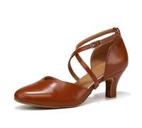 YCALCP Scarpe da Ballo Latino Americano Donna Punta Chiusa Professionale Carattere Moderno Salsa Tango Valzer Scarpe Ballo de Sala,DSL666-Brown-6cm-S,EU 43