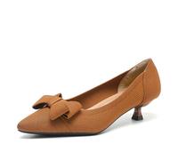 YCALCP Scarpe da Donna con Tacco Basso a Punta Chiusa Lavorazione a Maglia Tacchi a Gattino per Le Donne Comodi da Infilare,XTZ-1506-2-Brown,Tacco 4 cm, EU 38.5