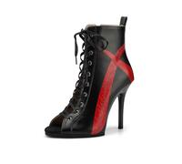 YCALCP Stivali da Ballo Latino Americano Donna con Punta Aperta con Lacci Scarpe Performance Heels,JF-5791-Nero-9.5,EU 38.5