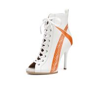 YCALCP Stivali da Ballo Latino Americano Donna con Punta Aperta con Lacci Scarpe Performance Heels,JF-5791-Bianco-9.5,EU 35
