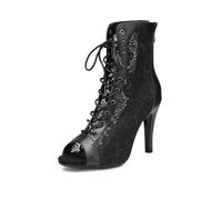 YCALCP Stivali da Ballo Latino Donna Punta Aperta Lace Up Sala da Ballo Partito Scarpe da Ballo con Tacco Alto,JF-L58-Nero-9.5,EU 37.5
