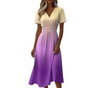 YCBMINGCAN Abito lungo da donna, con stampa floreale, scollo a V, maxi abito da donna, a maniche corte, per il tempo libero, estivo, per le vacanze e l'uso quotidiano, verde, L