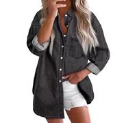 YCBMINGCAN Camicia da donna in jeans, a maniche lunghe, con scollo a V, casual, con collo alto, da donna, grigio., M